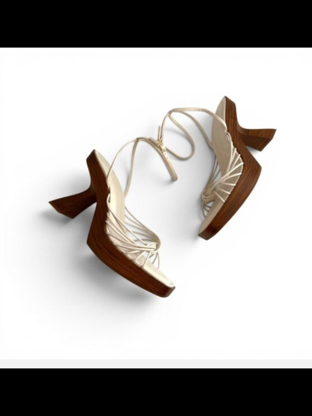 Strappy Wood-Platform Women's Sandals in Cream